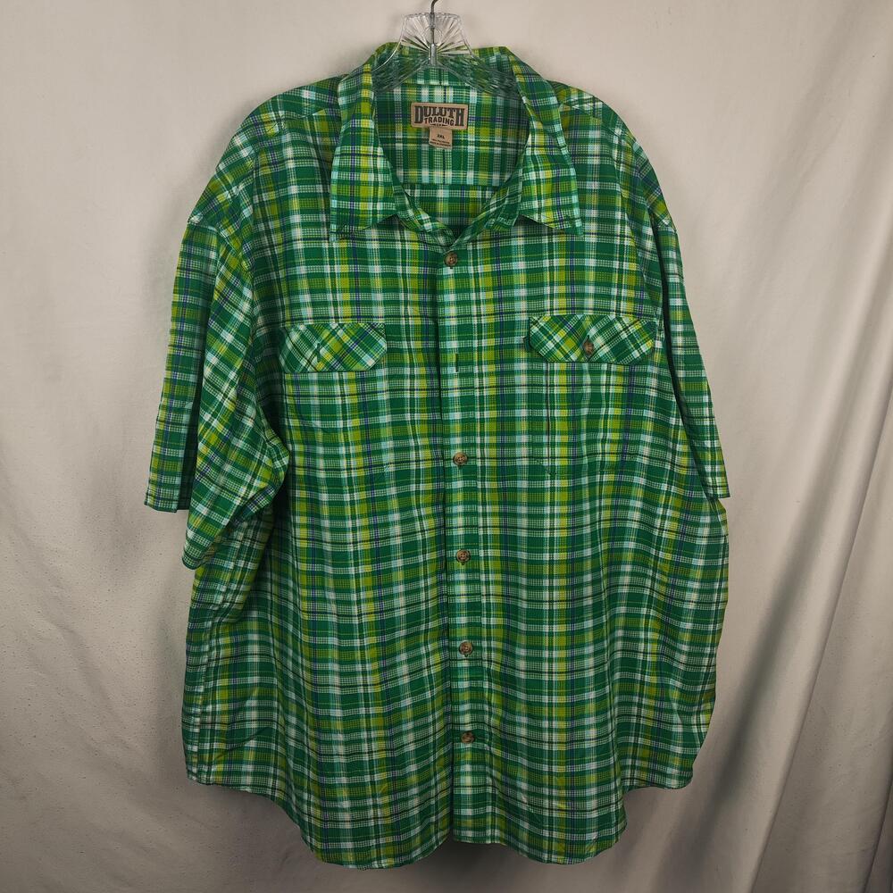 Duluth Trading Co Shirt Mens 3XL Green Plaid Short Sleeve Button Front Casual